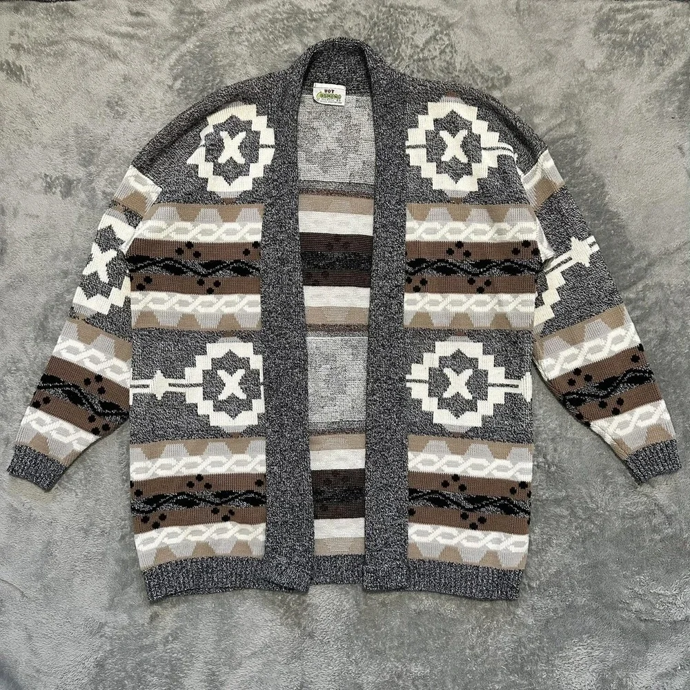 Hot Cashews Vintage Southwestern Geometric Cardigan Gray L XL USA